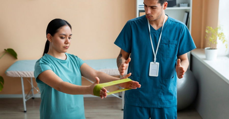 Physiotherapist performing rehabilitation at Morisset Doctors